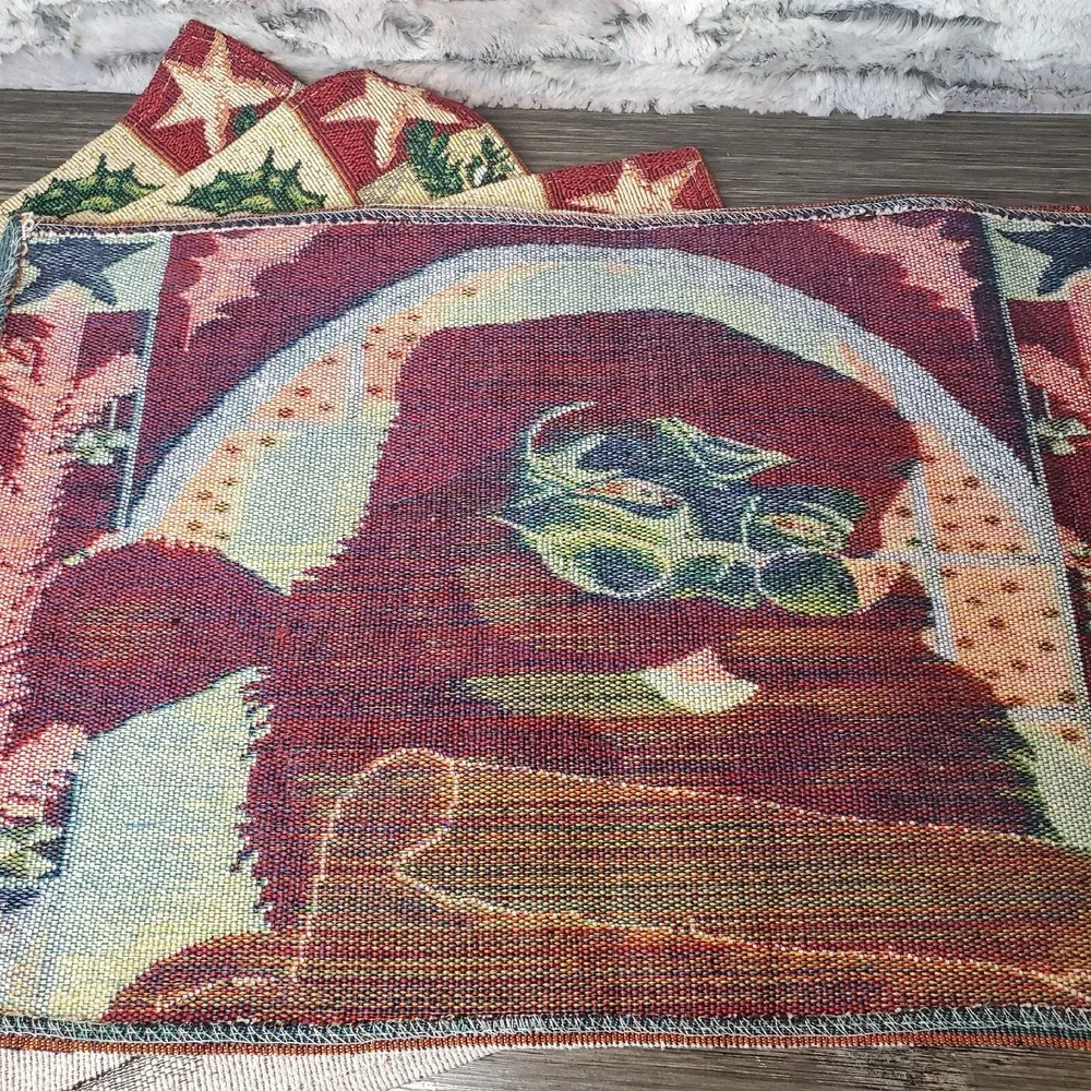Set Of 2 Tapestry Style Winter Christmas Placements Holiday Dining Sanra Claus